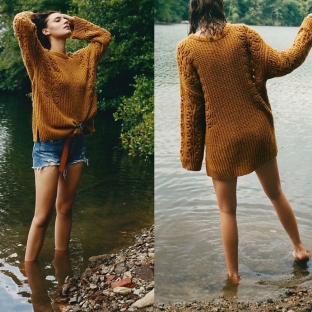 Anthropologie Devenne Pointelle Cable Knit Sweater